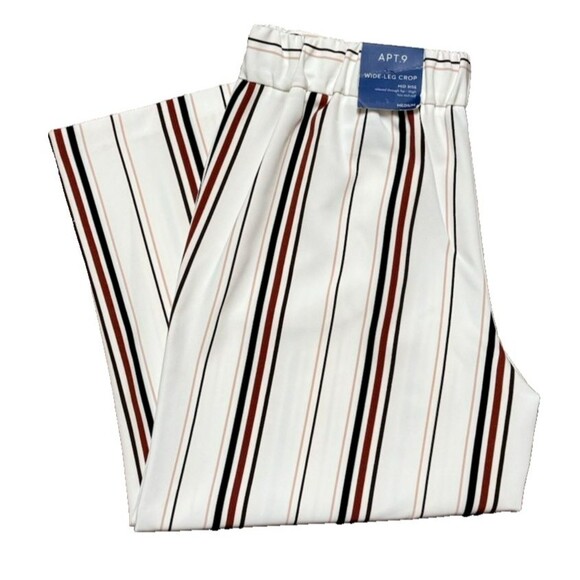 Apt 9 Pants Women's Wide Leg Crop Pants Striped Mid Rise Size MEDIUM NWT - Picture 2 of 8